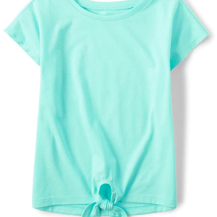 The Children's Place Blusa de manga corta con nudo delantero para niñas, Mellow Aqua, 16