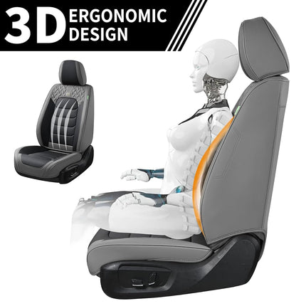 FLORICH Seat Covers Full Set,Leather Seat Covers, Front and Rear Seat Covers 5 Seats, Waterproof Car Seat Cushion Protector Accessories for Sedan SUV Pick-up Truck(Gray&Black, Full Set)