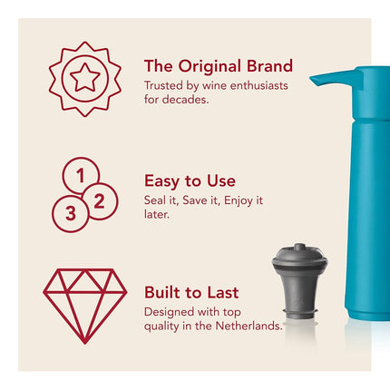 Vacu Vin Original Wine Saver with 6 Vacuum Bottle Stoppers – Wine Preserver Pump for Red or White Wine – Manual Air Remover System – Airtight Seal – Keep Wine Fresh Longer – Blue