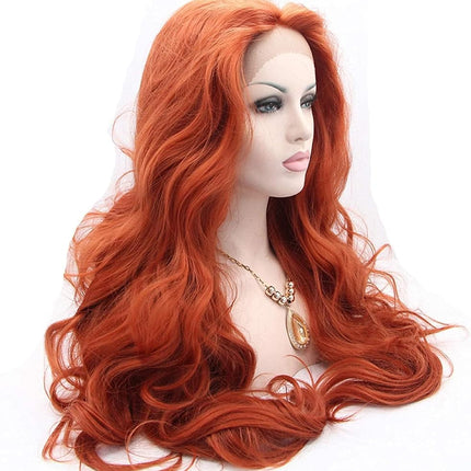 Auburn Synthetic lace front wig for women body wave wig with heat resistant fiber darg queen African American black and white women long wavy half hand tied hair replacement wig