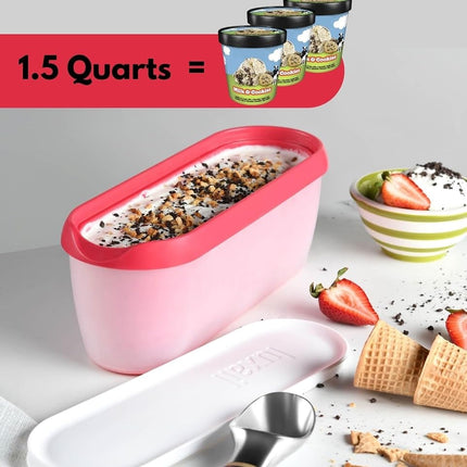 Ice Cream containers for homemade ice cream, Reusable Storage Freezer ice cream Container With Lids,2 Pack, BPA FREE, Dishwasher Safe Tub. Double Insulated, 1.5 Quart, Red and Burgundy , Non Slip
