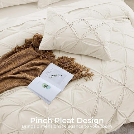 Sasttie Pintuck Comforter Set, 7-Piece Bed in a Bag, Queen, Beige