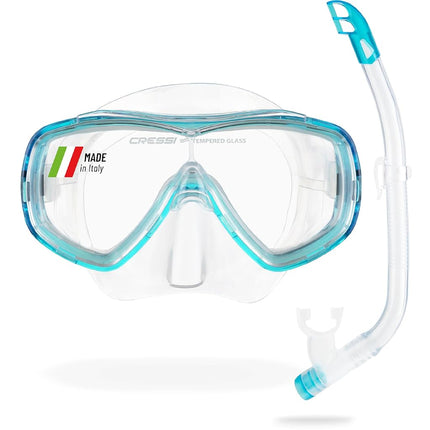 CRESSI Ondina Jr + Top Combo - Combo Set Diving Mask Ondina and Snorkel Top, Clear/Aquamarine, 7/13 years, Kid Unisex