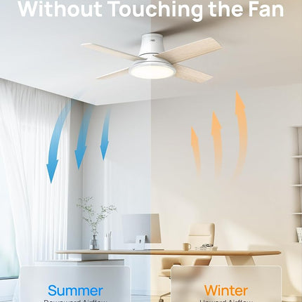 Dreo Ceiling Fans with Lights, 12 Speeds & 3 Fan Modes, Quiet DC Motor, Low Profile Easy to Install, Flush Mount Smart Ceiling Fan with Dimmable LED, 12H Timer for Bedroom, Remote, White, 44''