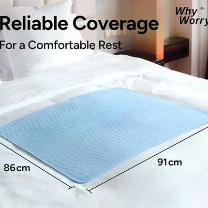 WhyWorry Washable Bed Pads for Adult Incontinence, 86x91cm, Blue, 4 Pack