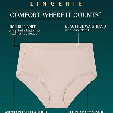 Vanity Fair Women's Comfort Where It Counts Panty 13163, Brief-3 Pack-Quartz/White/Beige, 10 (Pack of 3)