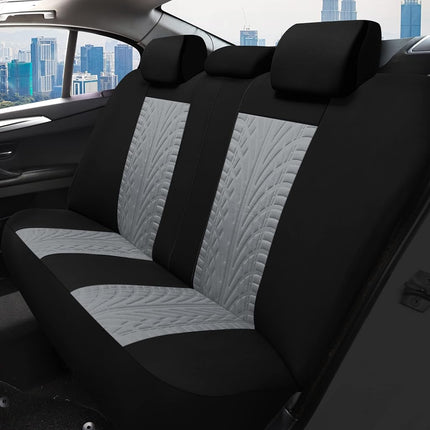 VarCozy Car Seat Covers Full Set, Front Seat Covers And Split Rear Bench Seat Covers For Car, Universal Cloth Seat Covers for SUV, Sedan, Van, Automotive Interior Covers, Airbag Compatible, Black&Grey