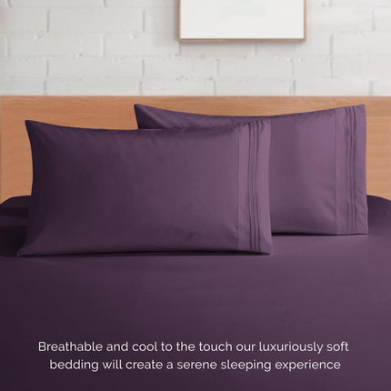 Elegant Comfort Luxurious 1500 Premium Hotel Quality Microfiber 4-Piece Sheet Set, 18-24 Inches Deep - Extra Deep Pocket Sheets - Ultra Soft 4PC Deep Pocket Sheets, Full, Eggplant-Purple