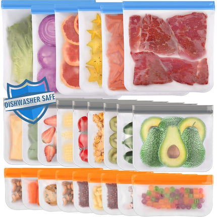 Lerine 24 Pack Dishwasher Safe Reusable Bags Silic