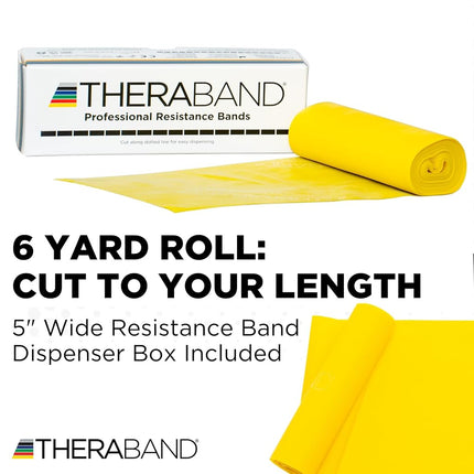 TheraBand Professional Latex Resistance Bands For Upper Body, Lower Body, and Core Exercise, Physical Therapy, Lower Pilates, At-Home Workouts, and Rehab, 6 Yard Roll, Yellow, Thin, Beginner Level 2