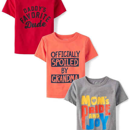 The Children's Place Baby Toddler Girl Short Sleeve Graphic T-Shirt 3-Pack, Daddys Fav/Spoiled/Moms Pride, 3T