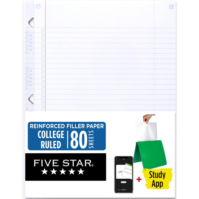 Five Star Loose Leaf Paper + Study App, College Ru