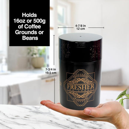Coffeevac 1LB – Patented Airtight Container | Multi-use Vacuum Container Works as Smell Proof Containers for Ground Coffee and Coffee Bean Containers. Black with Gold Logo