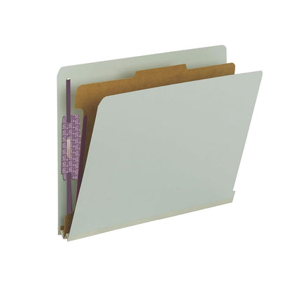 Carpeta de clasificación Smead de cartulina 100% reciclada con pestañas finales y sujetadores SafeSHIELD, 1 divisor, expansión de 5 cm, tamaño carta, gris/verde, 10 por caja (26800)