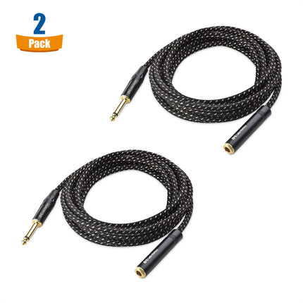 Cable Matters, cable de extensión de 3,04 metros (10 pies) de 1/4 de pulgada TS macho a hembra, negro, paquete de 2, compatible con micrófono, altavoz, mezclador