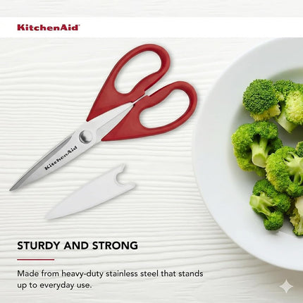 KitchenAid All Purpose Kitchen Shears with Protective Sheath for Everyday use, Dishwasher Safe Stainless Steel Scissors with Comfort Grip, 8.72-Inch, Red