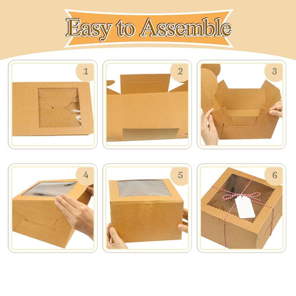 DOYIDE 20Pcs 10 Inch Cake Boxes with Window, 10x10x5 Inches Brown Bakery Boxes, Cake Carrier Container for Pastries, Pie, Cookies, Chocolates, Cupcakes, Birthday Party, Wedding