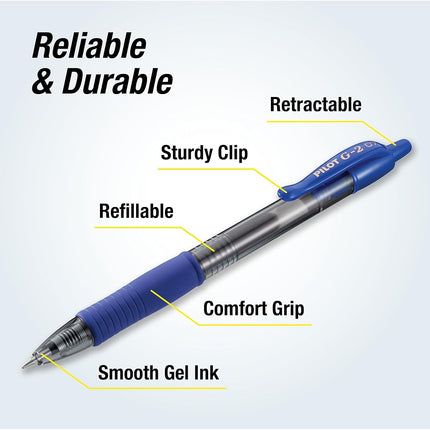 Pilot, G2 Premium Gel Roller Pens, Fine Point 0.7 mm, Blue, Black, Red, Pack of 14
