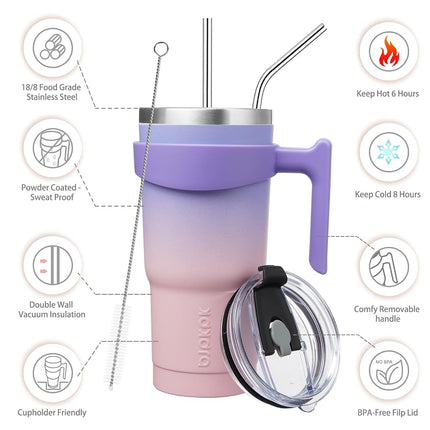 BJPKPK 600 ml Tumbler with Handle & Straw, Insulated Stainless Steel Mug