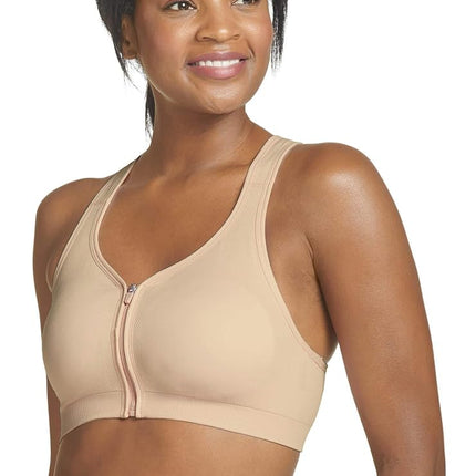 Jockey Women's Mid Impact Zip Front Sports Bra, Nu
