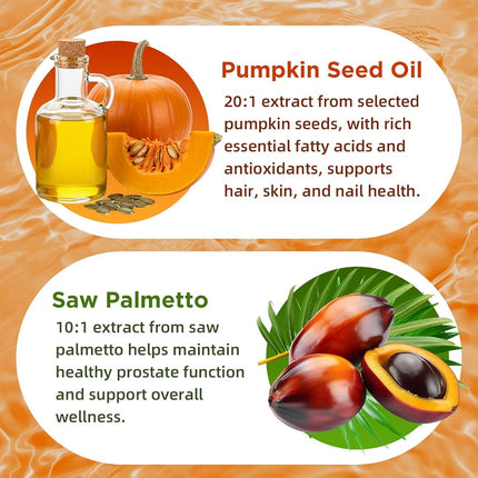 softbear Pumpkin Seed Oil Gummies, Organic Pumpkin Seed Oil Supplement with Saw Palmetto for Hair Growth & Skin Health, Cold Pressed/Suagr-Free, Raspberry Flavor 120 Count