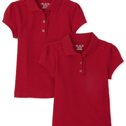 Lot de 2 polos piqués à manches courtes à volants pour filles de The Children's Place, rouge rubis, très petit (lot de 2)