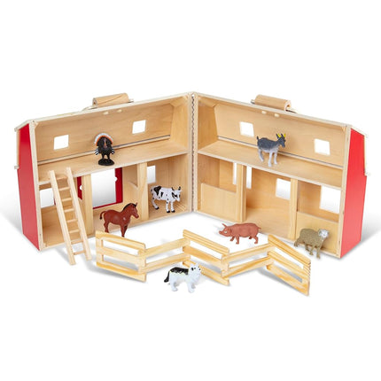 Melissa & Doug Fold and Go Wooden Barn With 7 Animal Play Figures Farm Animals Barn Toy, Portable Toys, Farm Toys For Kids And Toddlers Ages 3+