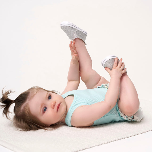 Gerber Unisex-Child Newborn Infant Toddler Boy and Girl Slip-on Sneaker Crib Shoe, Silver Glitter, 0-3 Months Infant