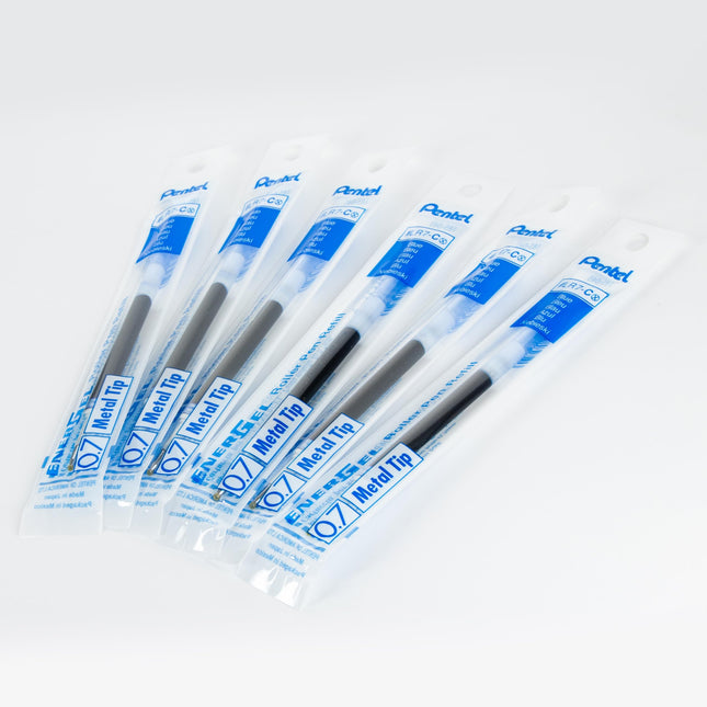 Pentel Refill Ink - for EnerGel Gel Pen, 0.7mm Metal Tip, Medium, Blue Ink, Pack of 6 Refills