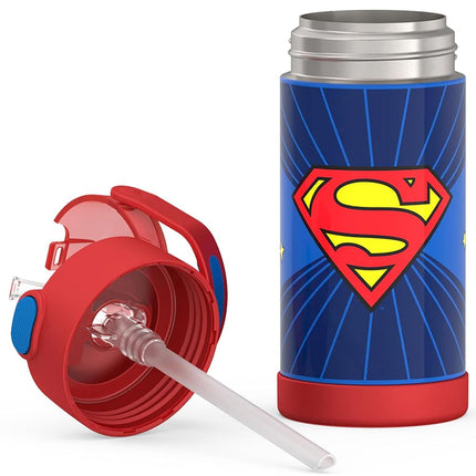 THERMOS FUNTAINER Water Bottle with Straw - 12 Ounce - Kids Stainless Steel Vacuum Insulated Water Bottle with Lid, Superman
