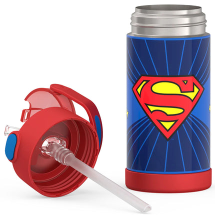 THERMOS FUNTAINER Water Bottle with Straw - 12 Ounce - Kids Stainless Steel Vacuum Insulated Water Bottle with Lid, Superman