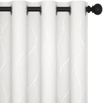Deconovo Blackout Curtains - Silver Wave Line Prin