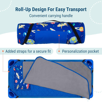 Tapis de sieste moderne tout-en-un Wildkin avec oreiller pour les tout-petits garçons et filles, taille parfaite pour la crèche et la maternelle, conçu avec des sangles élastiques aux coins pour s'adapter à un lit de camp standard