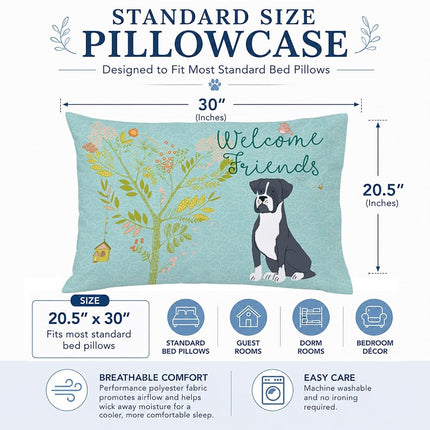 Caroline's Treasures BB7581PILLOWCASE Funda de almohada estándar de tela para bóxer negro con el texto "Welcome Friends", estándar, multicolor