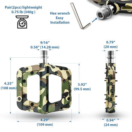 JETCAT Mountain Bike Pedals Flat - MTB Pedals Flat, Bicycle Pedals for BMX/MTN/Road/Gravel/EBike, BMX Pedals, Platform Pedals, Adults & Kids Bike Replacement - Camouflage 9/16