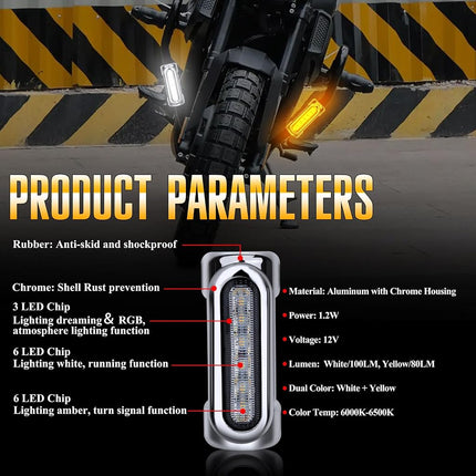 OPL5 Motorcycle Highway Bar Lights Switchback Driving Crash Bar LED Turn Signal Lights for 1-1/4 Inch Touring Bikes (Silver)