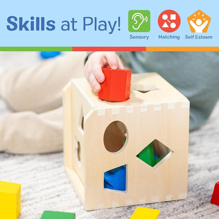 Melissa & Doug Shape Sorting Cube Classic Wooden Kids Toy - The Original (Sturdy Wooden Construction, 12 Pieces, Great Gift for Girls and Boys - Best for 2, 3, and 4 Year Olds)