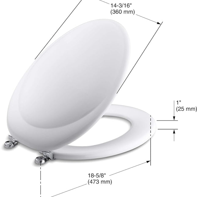 KOHLER K-4615-CP-0 Revival Elongated Toilet Seat with Polished Chrome Hinges, White