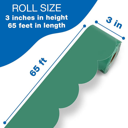Carson Dellosa Grow Together 65Ft of Jade Green Bulletin Board Borders, 1 Roll of Scalloped Trim for Rolling Whiteboard, Cork and Posterboard, St Patricks Day, Christmas Decorations, Classroom Decor