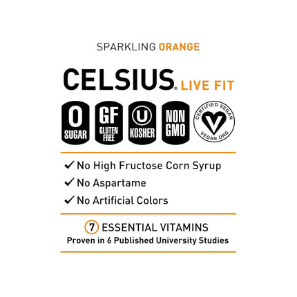 Boisson Énergisante Fonctionnelle CELSIUS Orange Pétillante, 355 ml (Lot de 12)