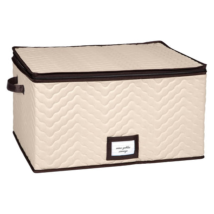 Wine Glass Storage Box with Dividers - Holds 12 Standard Size Wine Glasses up to 10" Tall - Stemware Storage Case - Protects Fine China - Durable Quilted Microfiber Bin with Carry Handles
