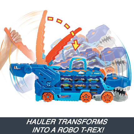 Hot Wheels City Ultimate T-Rex Transporter & 2 Die-Cast Toy Cars