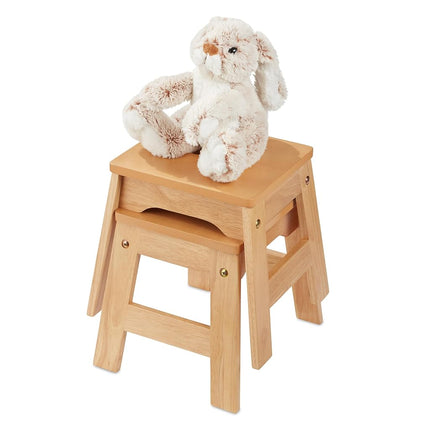 Melissa & Doug Wooden Stools - Set of 2 Stackable, 11-Inch-Tall - Natural