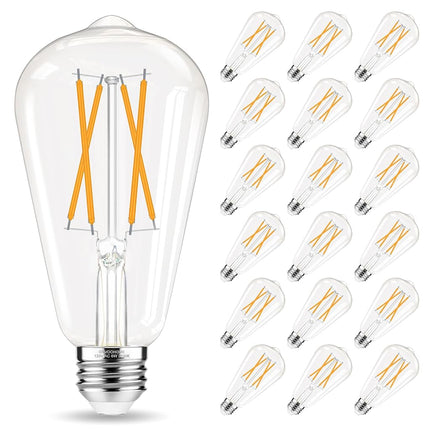 GvvooHome E26 Bulb, Non-Dimmable Edison Bulbs 60 watt LED Equivalent, 2700K Warm White, ST58 Vintage Light Bulbs, 90+ CRI, 6W 600LM, E26 Medium Base, Clear Glass, 18 Pack