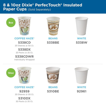 Dixie PerfecTouch Paper Hot Cups and Lids Combo, 10 oz, Multicolor, 50 Cups/Lids/Pack