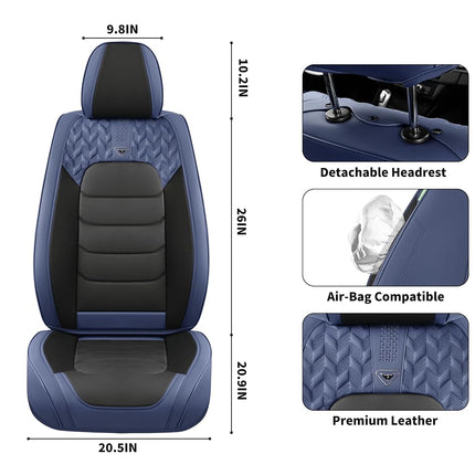 FLORICH Housses de siège complètes, housses de siège en cuir, housses de siège avant et arrière 5 places, accessoires de protection de coussin de siège de voiture étanches pour berline, SUV, pick-up (Bleu et noir, ensemble complet)