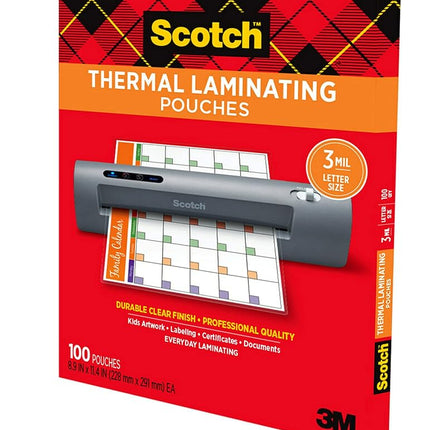Scotch Thermal Laminating Pouches, 100 Pack Laminating Sheets, 3 Mil, 8.9 x 11.4 Inches, Education Supplies & Craft Supplies, for Use with Thermal Laminators, Letter Size Sheets (TP3854-100)