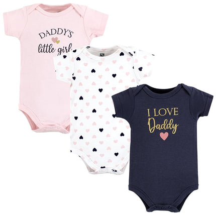 Hudson Baby Lot de 3 bodies en coton unisexe pour bébé, fille papa, rose marine, 18-24 mois