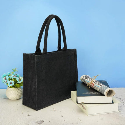Segarty Tote Bags, 3 Pack Large Black Burlap Jute Reusable Canvas Gift Favors Bag with Handles Blank Tote Bulk for Bridesmaid Wedding, Women Market Grocery Shopping, Bachelorette Party, Beach Trip