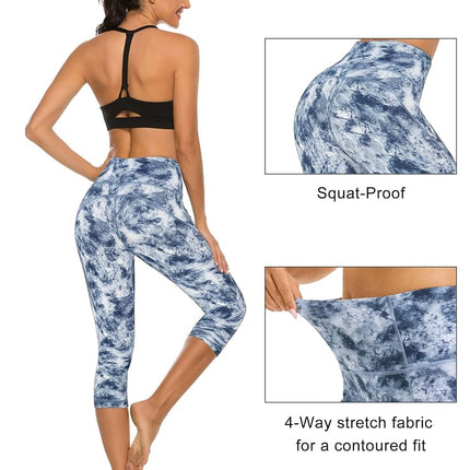 Stelle Women's Capri Yoga Pants with Pockets Essential High Waisted Legging for Workout, Nylon-tide Dye White, XL